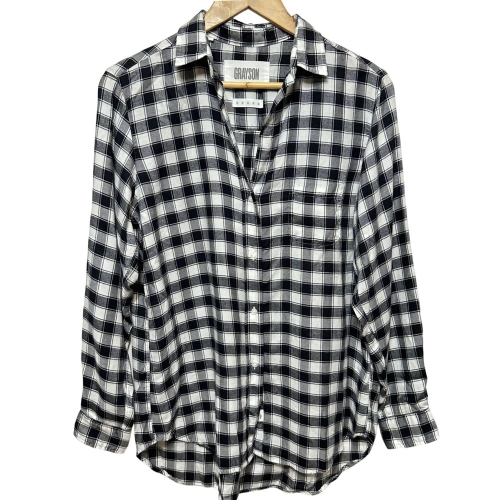 Grayson Frank & Eileen The Hero Button Up Shirt Medium Black White Plaid Lyocell